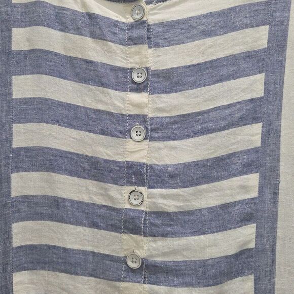 Caslon Dress Womens X Blue/White Striped  Linen Shift Short Sleeves Pockets Mini - Picture 6 of 6